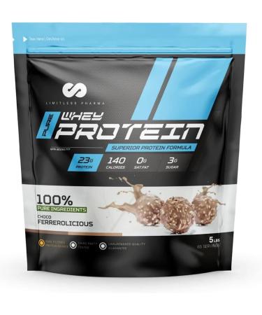 Limitless Pharma Pure Whey Protein | High Protein Whey Concentrate Protein Powder | 23g Protein 6g BCAAs Gluten Free Low Sugar Low Carb Low Lactose | 65 Servings 5LB (Choco Ferrerolicious) Choco Ferrerolicious 5LB