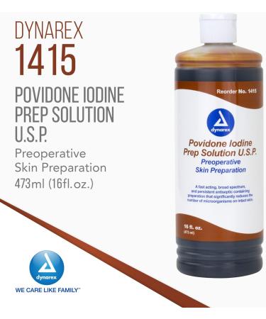 Dynarex Povidone Iodine Prep Solution USP 16oz Bottle - Topical Antiseptic for Skin Cleansing and Preparation - Buy Online on GoSupps.com