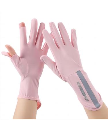 Porupael women uv sun protection gloves full finger touchscreen slipproof bicycle gloves summer thin savings shoes for outdoor golf fishing pink