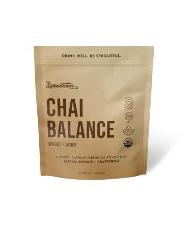 Chai Balance Sprout Powder: Golden Milk Morning Ritual with Alfalfa Sprouts Adaptogens and Warming Spices - Organic Caffeine-Free Chai with Turmeric Rhodiola Cordyceps and Ginger