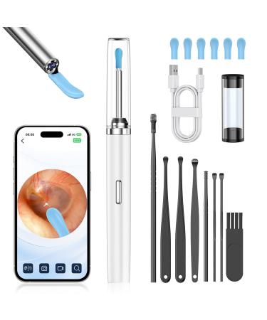 Earwax Removal Tool with 1080p Camera Ear Cleaner with 6 LED Light and Replacement Tips Ear Cleaning kit with Otoscope White