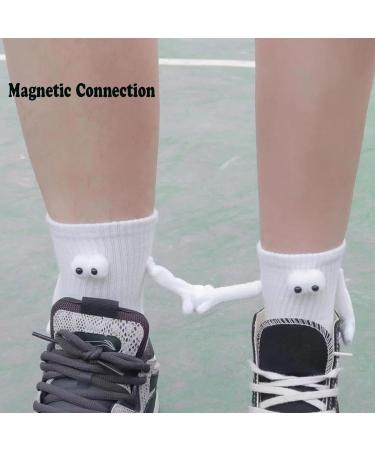 Hand in Hand Couple Socks | Magnetic 3D Doll Design | 2 Pairs White Mid-Tube Socks - Buy Online on GoSupps.com