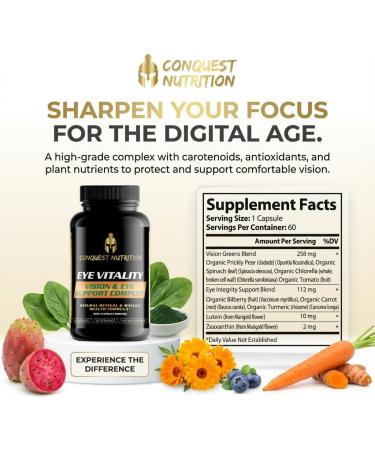 Conquest Nutrition Eye Vitality Vision & Eye Support, Enhance Eye Health, Bilberry, Lutein, Zeaxanthin. 60 Veggie Caps - Buy Online on GoSupps.com