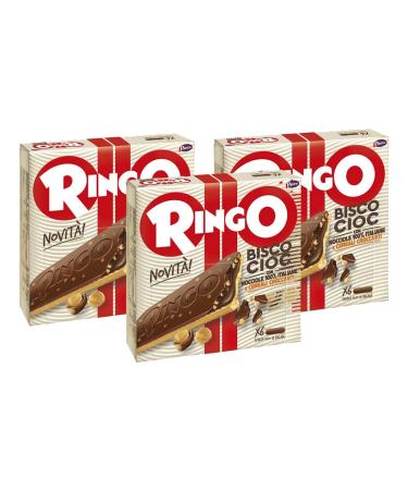 CAIYA 3 x Pavesi Ringo Bisco Cioc Hazelnut Snack Hazelnut Cream Biscuit and Milk Chocolate and Cereal Tablet 162g 3 Packs