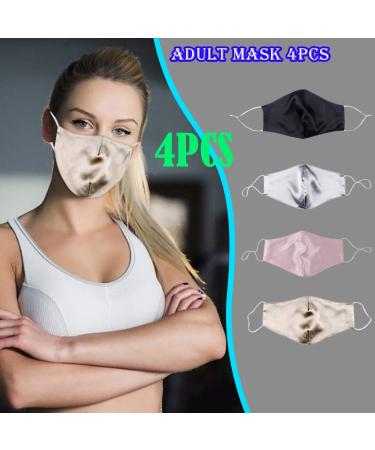 4 Packs Women Girls Silk Face_Mask_Protect_Cover Solid Adults Filters Washable Reusable Cotton Fabric Adjustable Earloops Outdoors Sports Anti-dust Household Cleaning - Buy Online on GoSupps.com