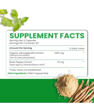 Integral Wellness - Ashwagandha w/Black Pepper Extract - 1400mg (100 Caps) | 3rd Party Tested & Filler-Free - Vegan - Buy Online on GoSupps.com