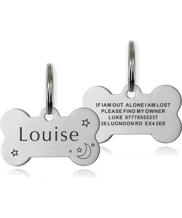 ID Tag Small Large Personalised ID Tag for Pet Dog Doggy Cat Kitten Kitty Puppy Engraved Dog ID Tag (Silver Bone) - Buy Online on GoSupps.com