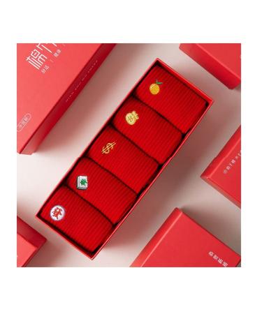 Chinese New Year Red Socks Chinese Style Embroidery Men's Cotton Socks Spring Festival Gift Good Luck Socks 5 Pairs (Color : Red Size : 39-44) 39-44 Red