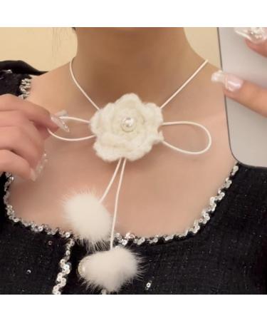Oralgo White Flower Necklace - Plush Camellia Pendant Collarbone Chain | Elegant Light Jewelry for International Shipping - Buy Online on GoSupps.com