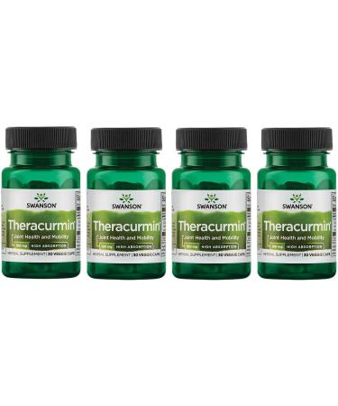 Swanson Theracurmin - Herbal Supplement Supporting Joint Health & Mobility - Formulated for High Absorption - (30 Capsules 100mg Each) 4 Pack