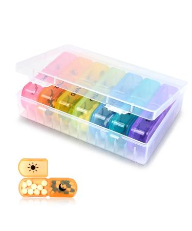 2-Times a Day Vibrant Pill Organizer 7-Day Pill Case Food Grade Material High Capacity-Compact-Travel-Friendly Design Perfect Pill Holder for Supplements Vitamins and Medications
