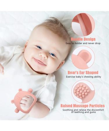 2 Pack Bear Shape Silicone Baby Teething Toys for 3+ Months Infants - BPA Free, Hand Pacifier for Breastfeeding Babies - Pink+Blue - Buy Online on GoSupps.com