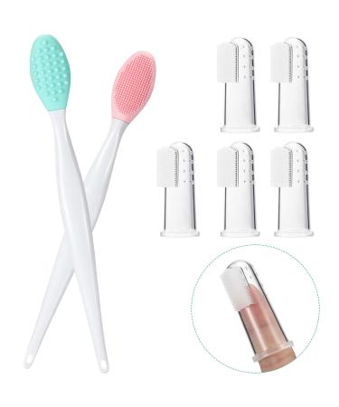 Frienda set from 7 pet fingers toothbrush and double-side soft silicone gently dental brush kit with curved long hunde grip dog cat toothbrush cleaning brush dental for most pets