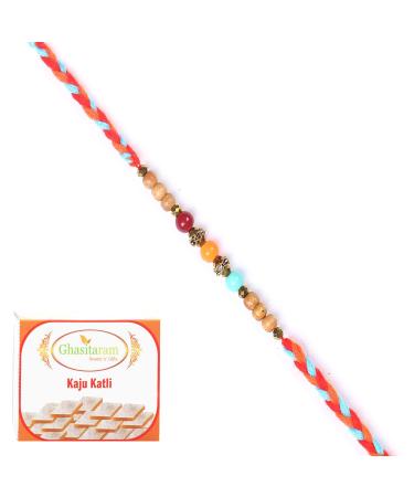 Ghasitaram Gifts Rakhi for Brother Rakhis Online - 6433 Fancy Thread Rakhi with 200 GMS of Kaju katli