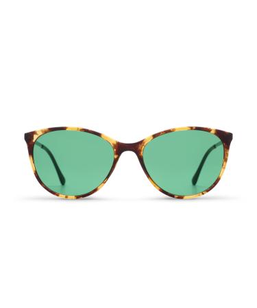 MigraLens Liberty Migraine Relief Glasses | Outdoors and Computer Screens | Women | Green Lenses | Tortoiseshell Light Brown