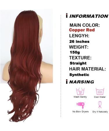 PORSMEER 26 Natural Straight Wavy Drawstring Ponytail Extension in Copper Red - Synthetic Hairpiece for Women & Girls - Buy Online on GoSupps.com