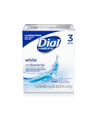 (PACK OF 3 BARS) Dial Classic WHITE Antibacterial Bar Soap. Round the Clock Odor Protection. Leaves Skin Smooth & Radian! Hypo-Allergenic. Great for Hands Face & Body! (3 Bars 4oz Each Bar)