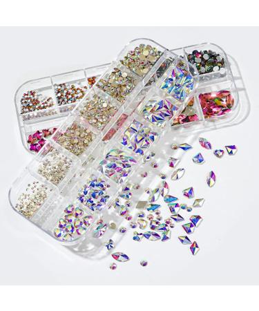 FOELANNE Water-based gemstones heat-sealable rhinestones AB Flatback Crystal Multicoloured Various Sizes Box of 12 grids Nail Art (67) - Buy Online on GoSupps.com