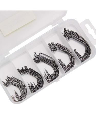 Amacoam 50PC High Carbon Steel Offset Worm Fishing Hook Set with Plastic Box - Ideal for Saltwater Fishing Rubber Bait & Creature Jigs - Buy Online on GoSupps.com