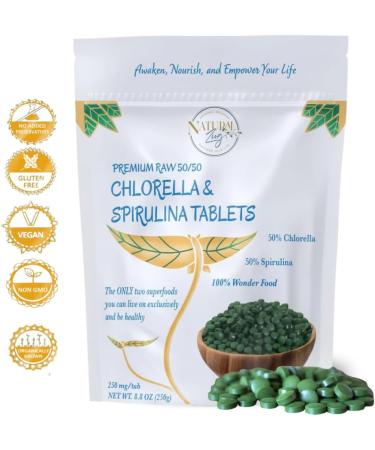 NaturalZing 100% Pure Chlorella/Spirulina Tablets | 1000 250mg Tablets | 60 Servings | 60% Protein | Vegan Protein | Omega 3s | Alkaline | Chlorophyll | Cracked Cell | Grown with Sunlight | Taiwanese - Buy Online on GoSupps.com