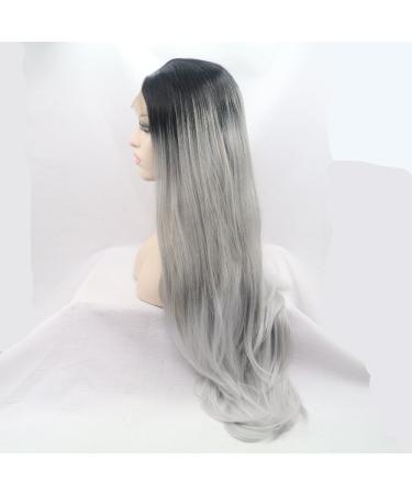 Natural Black to Grey Ombre Synthetic Lace Front Wig with Blonde Tips | Heat Resistant Straight Hair for All Occasions - Buy Online on GoSupps.com