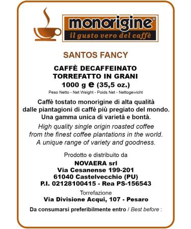 Santos Fancy Decaffeinated Coffee Beans 1 Kg - Monorigine Coffee - Buy Online on GoSupps.com