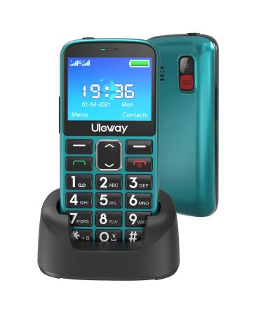 uleway Big Button Mobile Phone for Elderly Easy to Use Basic Cell Phone Dual Sim Free Unlocked Senior Mobile Phone with SOS Emergency Button Charging Dock Hearing Aid Compatible (HAC) Green