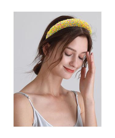 2 Pack Non Slip Rhinestone Fashion Headbands for Women - Sparkly Wide Headbands for Wedding Party - Cute Hair Hoops Hair Accessories in Yellow Green - Buy Online on GoSupps.com