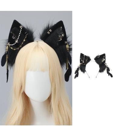 hgnxa Furry Foxes Ears Cats Girls Cosplays Hair Accessories Cute Plush Ear Headband Feathers l Decorations Role Playing Black - Buy Online on GoSupps.com