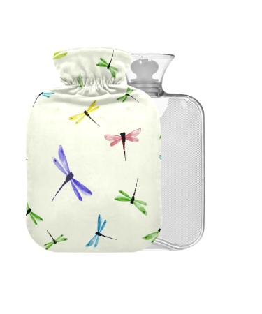Colorful hot water bottle with dragonfly motif BPA-free with reference 2 l large hot water bag for pain relief headache neck and shoulders