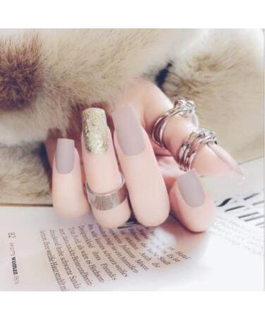 Buy Hujl 24-Piece Matte Artificial Nails Set | Gold-Pressed Nail Art Stickers - International Shipping - Buy Online on GoSupps.com