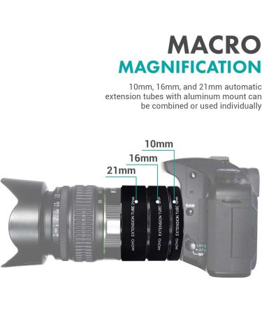 Movo Photo AF Macro Extension Tube Set for Canon EOS-M Mirrorless Cameras - 10mm, 16mm, 21mm Tubes with Metal Mount - Buy Online on GoSupps.com
