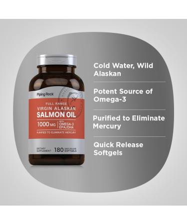 Piping Rock Wild Alaskan Salmon Fish Oil | 1000mg | 180 Softgels | Supplements for Humans | Omega-3 EPA and DHA | Non-GMO and Gluten Free - Buy Online on GoSupps.com