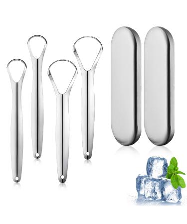 4 pieces of tongue scraps for adults and children tongue cleaner stainless steel including 2 practical case Metal Tongue Scraper helps with oral hygiene reduces bad breath and fresh breath