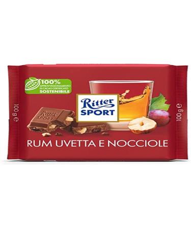 Ritter Sport Rum Raisin And Hazelnut Chocolate Bar 100g