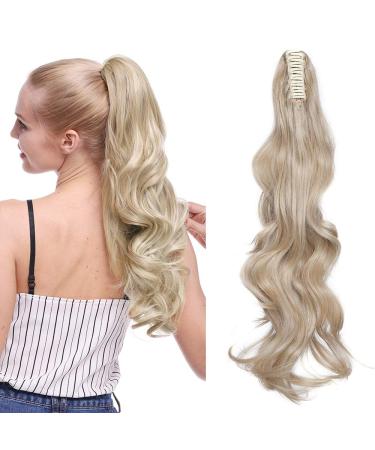Silk-co 24inch Claw on Ponytail Hair Extensions Dark Blond&Bleach Blond Wavy Curly Hairpiece Pony Tail Wrap around Bonding 24inch (Pack of 1) Dark Blond&Bleach Blond