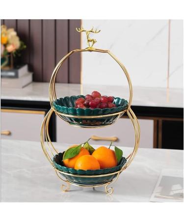 Fruit Basket Bowl Ceramics Fruit Plate 2-Tier Fruit Bowl Dessert Fruits Candy Food Display for Kitchen Countertop Bread Snacks Green - Buy Online on GoSupps.com