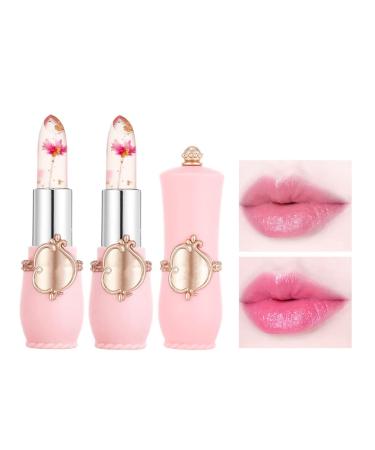 2/6PCS Crystal Jelly Flower Color Changing Lipstick PH lipstick color changing Color Changing Lip Gloss Flower Lipstick Color Jelly Transparent Magic Changing Lip Temperature Change (#2Rose red)