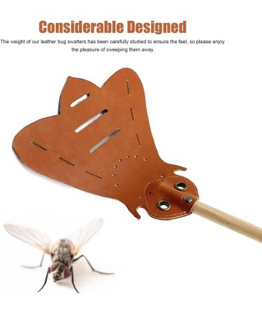 Heavy Duty Edition Fly Swatter - Long Wooden Handle Leather Insect Swatter - Smooth Surface - Helps Women with Long Handle - Practical - Buy Online on GoSupps.com
