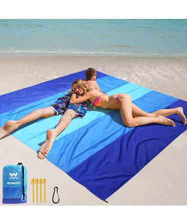 WIWIGO Beach Blanket, Sandproof Beach Mat 79" X 83" /10'x9'for 2-8 Adults Waterproof Quick Drying Outdoor Picnic Mat for Travel, Camping, Hiking Blue 79" X 83"