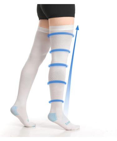 Doc Miller Thigh High Anti-Embolism Compression Socks - White 15-20mmHg Support Hose for Women & Men - Large - Buy Online on GoSupps.com