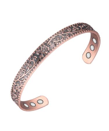 Vicmag Copper Magnetic Products for Women 99.99% Solid Pure Copper 6X Ultra Strength Magnets Adjustable Size with Gift Box (Roses)