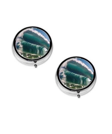 Surfing Printed Mini Round Pill Box Pill Box 3 Compartment Medicine Pill Case Pill Organizer Travel Pillbox Portable Pill Box for Pocket Home Office Use