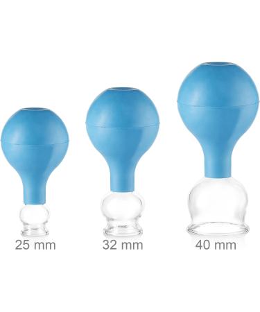 Pulox Cupping Glass Set of 3 - Real Glass with Suction Balls (25mm 32mm 40mm) - Blue | International Shipping - Buy Online on GoSupps.com