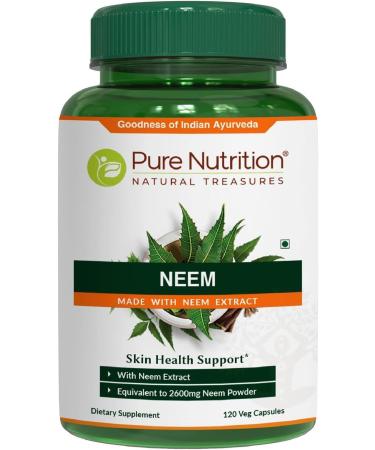 Pure Nutrition Neem Capsules 700mg. (Equivalent to 2600mg Neem Leaf Powder and Bark Powder) Non GMO | Once Daily | 120 Days Supply. 1 Count (Pack of 1)