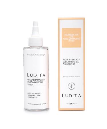 LUDITA Regenerative and Pore-Minimizing Facial Toner with AHA 10% BHA 2% Sodium Ascorbyl Phosphate Brightening Exfoliating Formula 6.76 fl oz/200ml