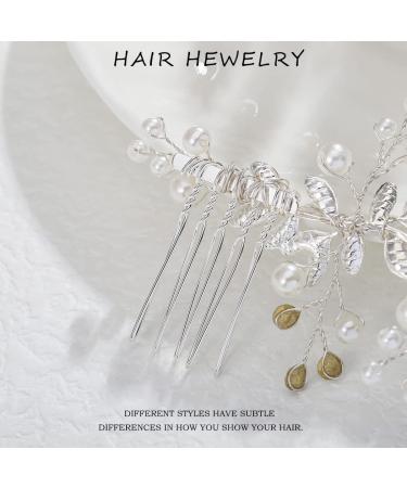 Foyte Crystal Bride Wedding Hair Comb | Bridal Headpiece with Rhinestone Flower & Pearl | Silver Leaf Hair Accessory for Women & Girls - Buy Online on GoSupps.com