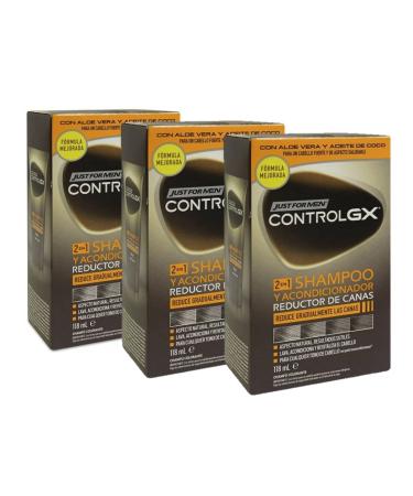 Just for men Control GX - Grey Reducing 2 in 1 Shampoo and Conditioner for Grey Hair, New Improved Formula, All Shades, 118 ml x 3 units - Promo Pack