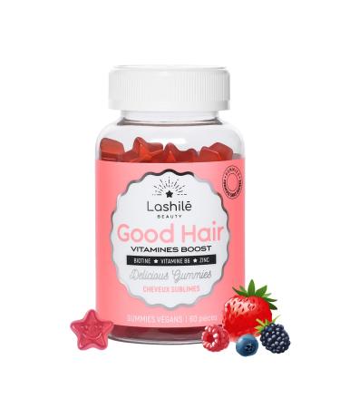 Lashil Beauty - Good Hair Vitamins - Food Supplements - Growth & Fortification - Proven Effectiveness - Made in France - Biotin Zinc Vitamin B8 C B6-60 Gummies