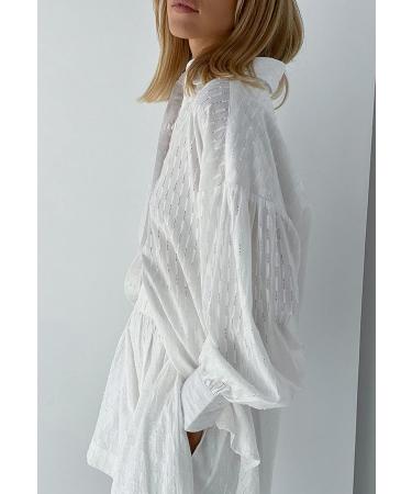 HAPCOPE Women's Oversized Long Puff Sleeve Blouse Shirt & Shorts Set - X-Large White - Buy Online on GoSupps.com
